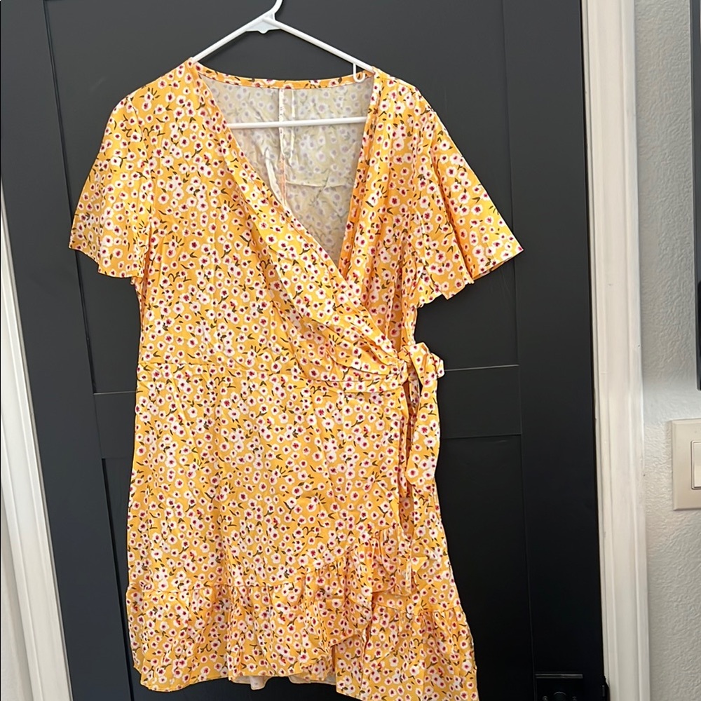 Floral Yellow Wrap Dress